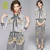 survetement versace femme pas cher floral printed silk stripe2 piece set